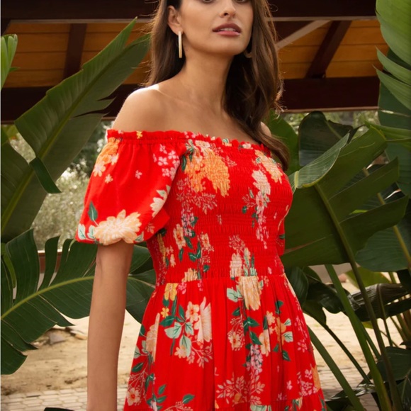 Skies are Blue Women's Fleur Print Off Shoulder Midi Dress Size Small NWT - Picture 2 of 16